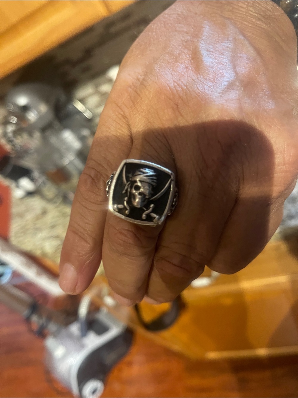 Sterling Silver Pirate Skull Signet Ring - Black Finish